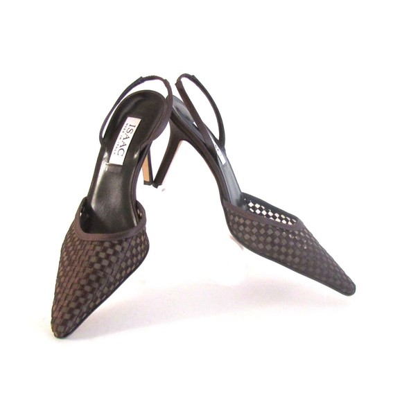 Women's Shoes Heels Designer Issac Brown Satin Fabric Slingbacks Heels 8.5 M - Picture 14 of 16
